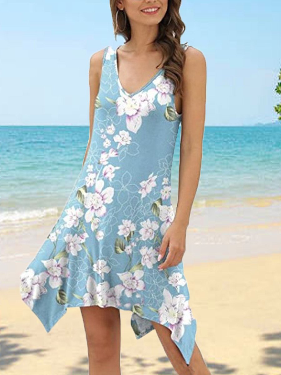 V-neck Printed Sleeveless Tank Top Dress