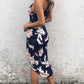 Strap V-Neck Irregular Hem High Slit Floral Dress