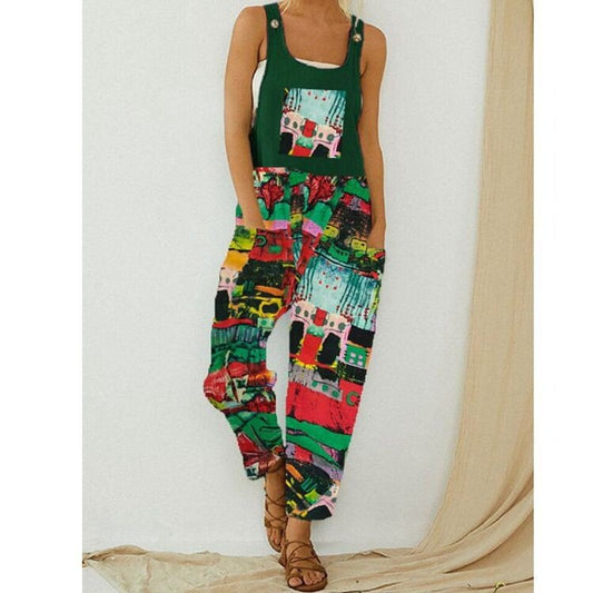 Print leisure high-waisted jumpsuit