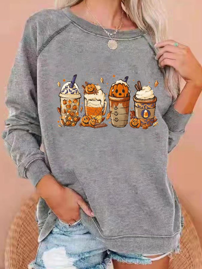 Women's Halloween Pumpkin Print Sweatshirt