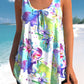 Bowknot Floral Print Wide Strap Tankini Top Set