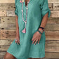 Women's V-Neck Cotton Linen Open Dress