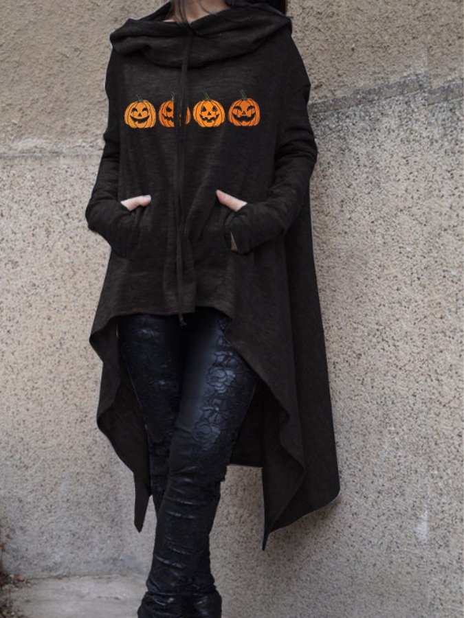 Women's Halloween Pumpkin Print Hooded Loose Sweatshirt