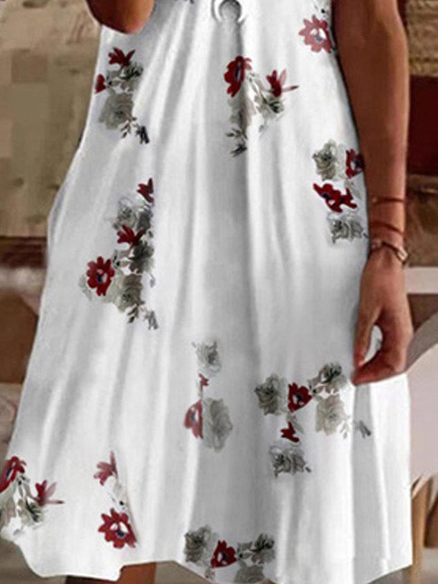 V-neck loose pineapple floral print suspender dress Loosen Knitting Dress