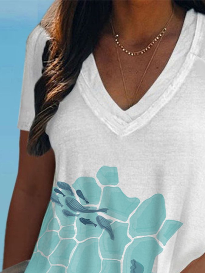 V-Neck Turtle Print T-Shirt