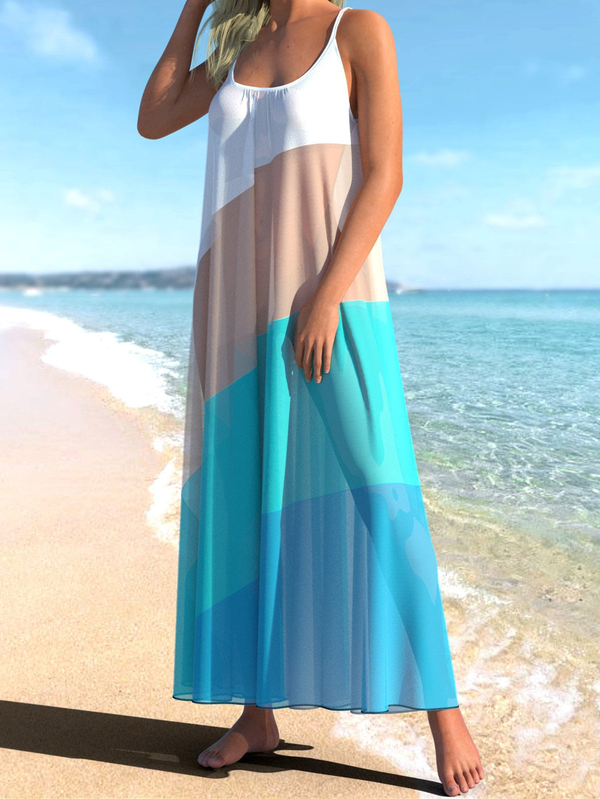 Chiffon Color Block Spaghetti Strap Cover Up