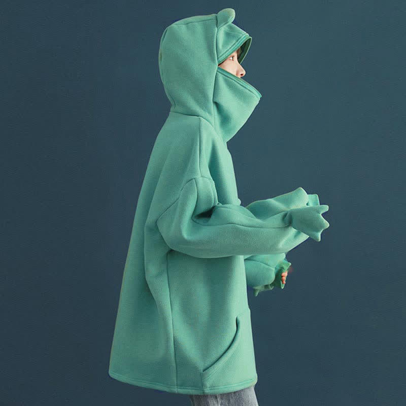 Frog Letter Zipper Pocket Oversized Hoodie THE FROG KISSES THE PRINCESS - Modakawa Modakawa