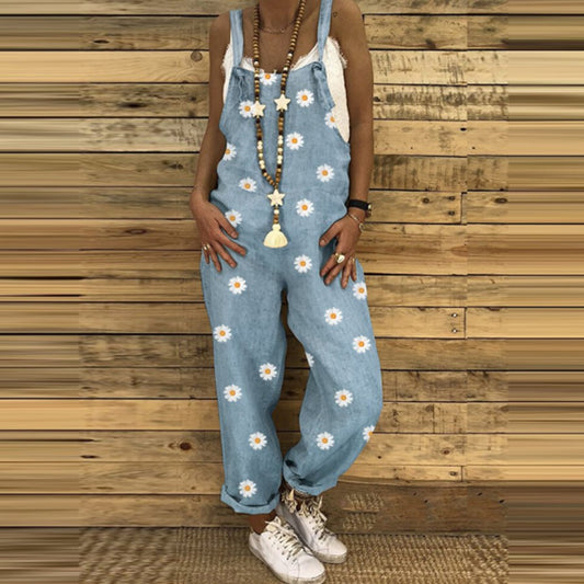 Ladies Daisy Print Casual Jumpsuit