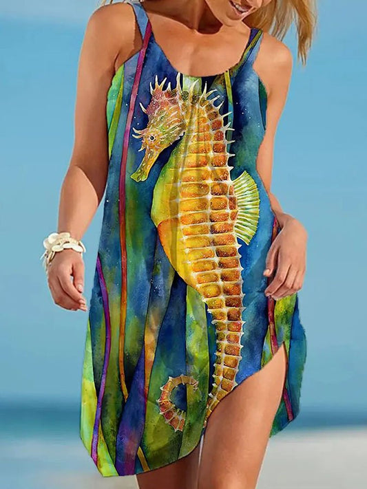 Hippocampus Print Beach Dress