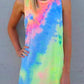 Tie Dye Round Neck Rainbow Shift Mini Dress