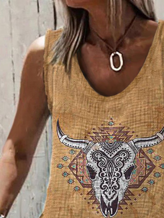 Western Print Sleeveless Top