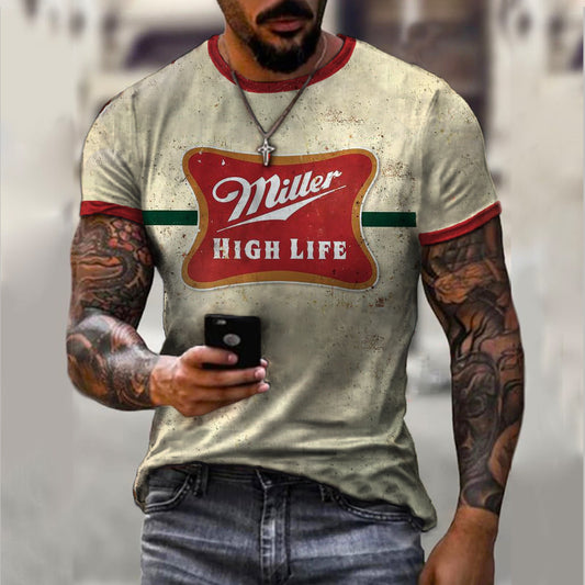 Retro print short-sleeved T-shirt