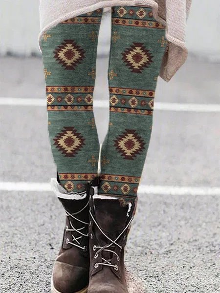 Aztec cotton-blend leggings