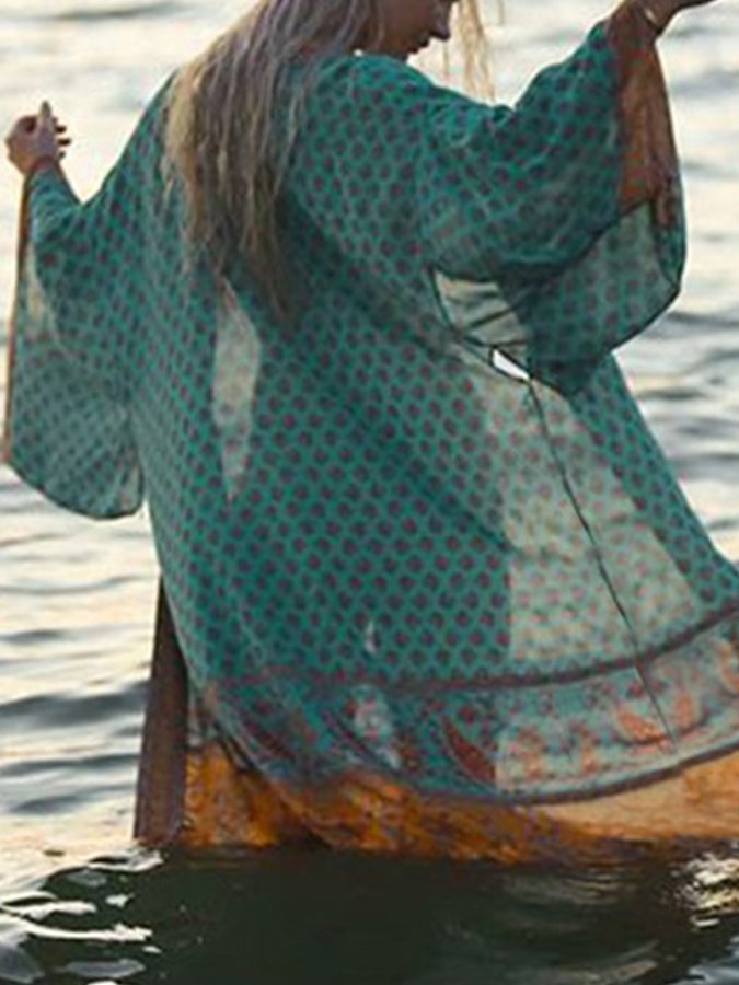 Printed Long Lace-Up Sun Shirt