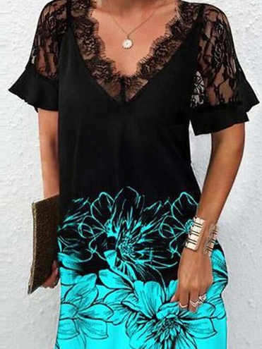 Floral Loosen Casual Short Sleeve Knit Dress