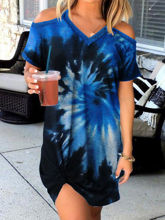 Printed V-Neck Short-Sleeve Dress