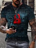 Mens Cyber Language Lock Art Print Crew Neck T-shirt