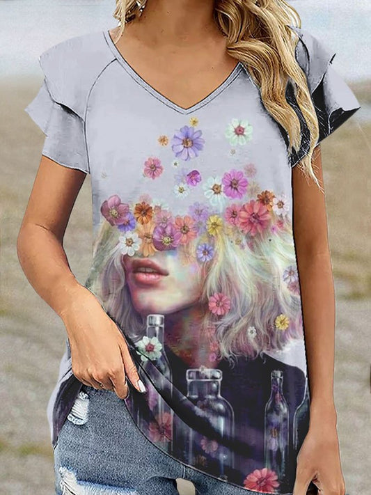 Floral Ruffle Print T-Shirt