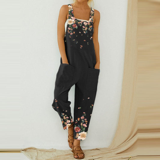 Ladies Daisy Print Casual Jumpsuit