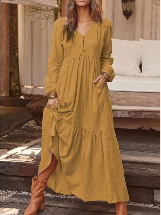 Solid Color Pleated Dress