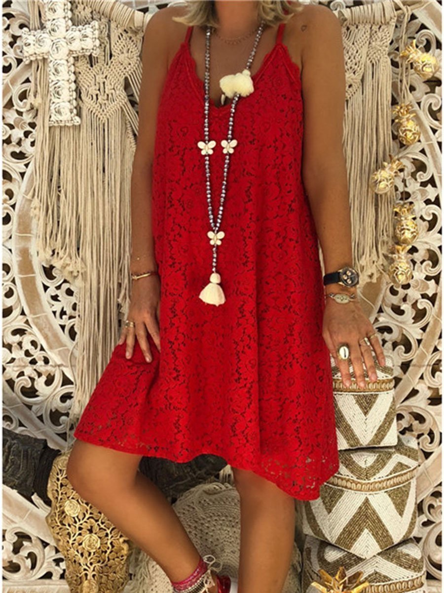 V-Neck Straps Lace Dress