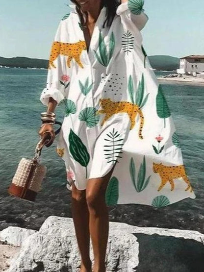 Printed Loose Resort Shirt Dress