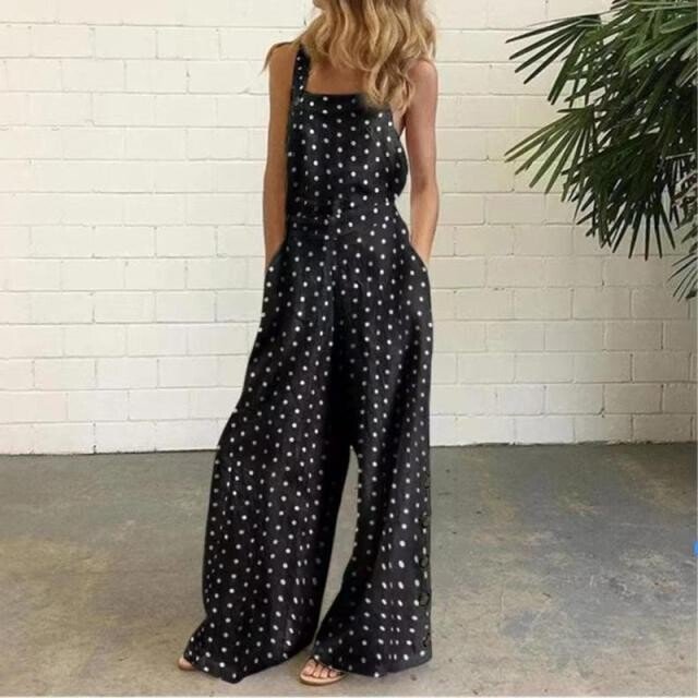 Cotton linen printed strap Jumpsuit