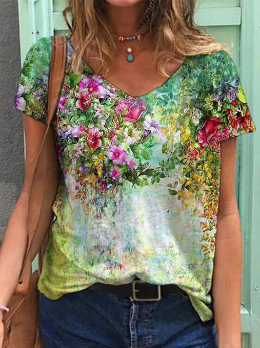 Women's Floral Garden Print Tee Shirt