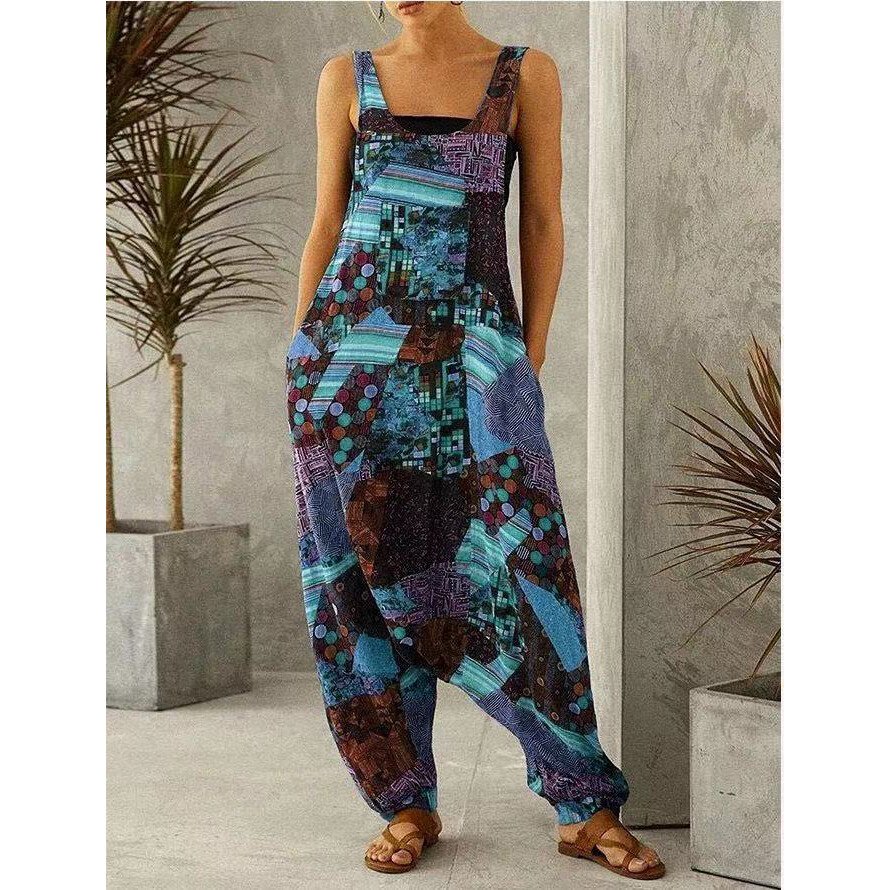 High-waisted leisure print jumpsuit