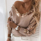 Sequins Contrast Fluffy Long Sleeve Sweater