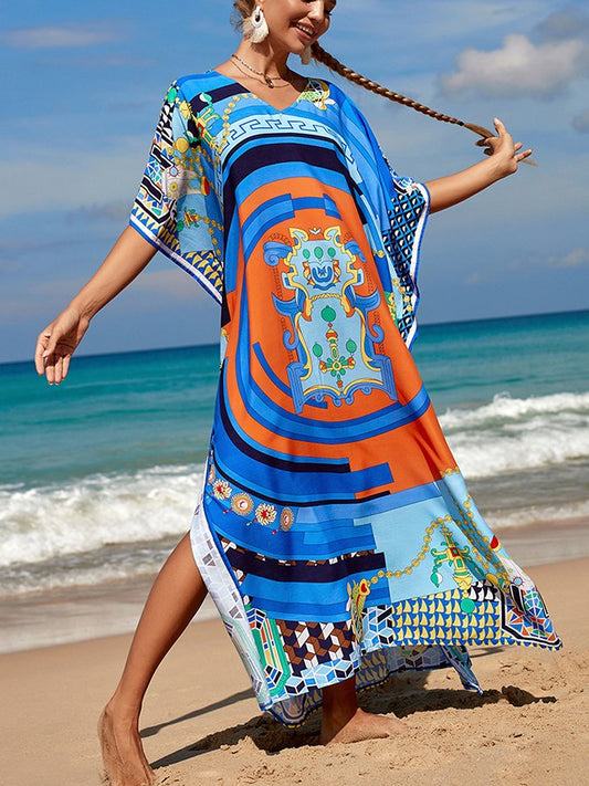 Ladies Spring Summer Beach Resort Style Loose Print Dress