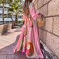 Digital Print V-neck Smocked Split Floor Length Dress