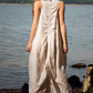 Stand Collar With Back Crinkle Linen Maxi Dress