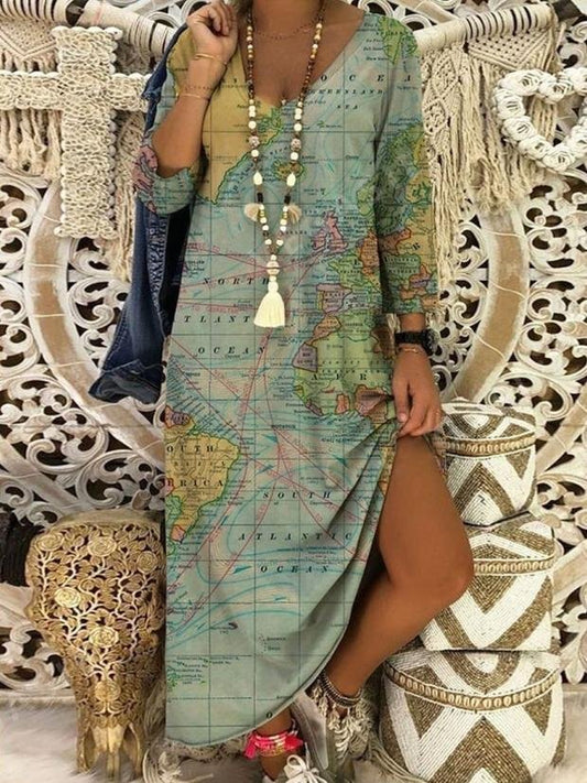 Vintage Map Of The World Painting Print Dress