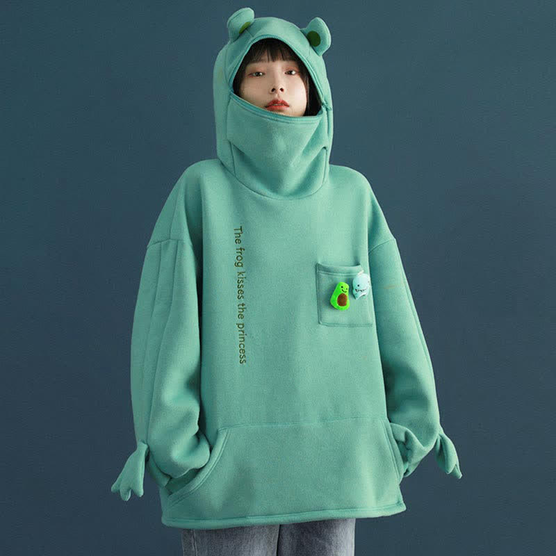 Frog Letter Zipper Pocket Oversized Hoodie THE FROG KISSES THE PRINCESS - Modakawa Modakawa