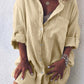 Ladies Cotton Linen Casual Loose Pocket Shirt