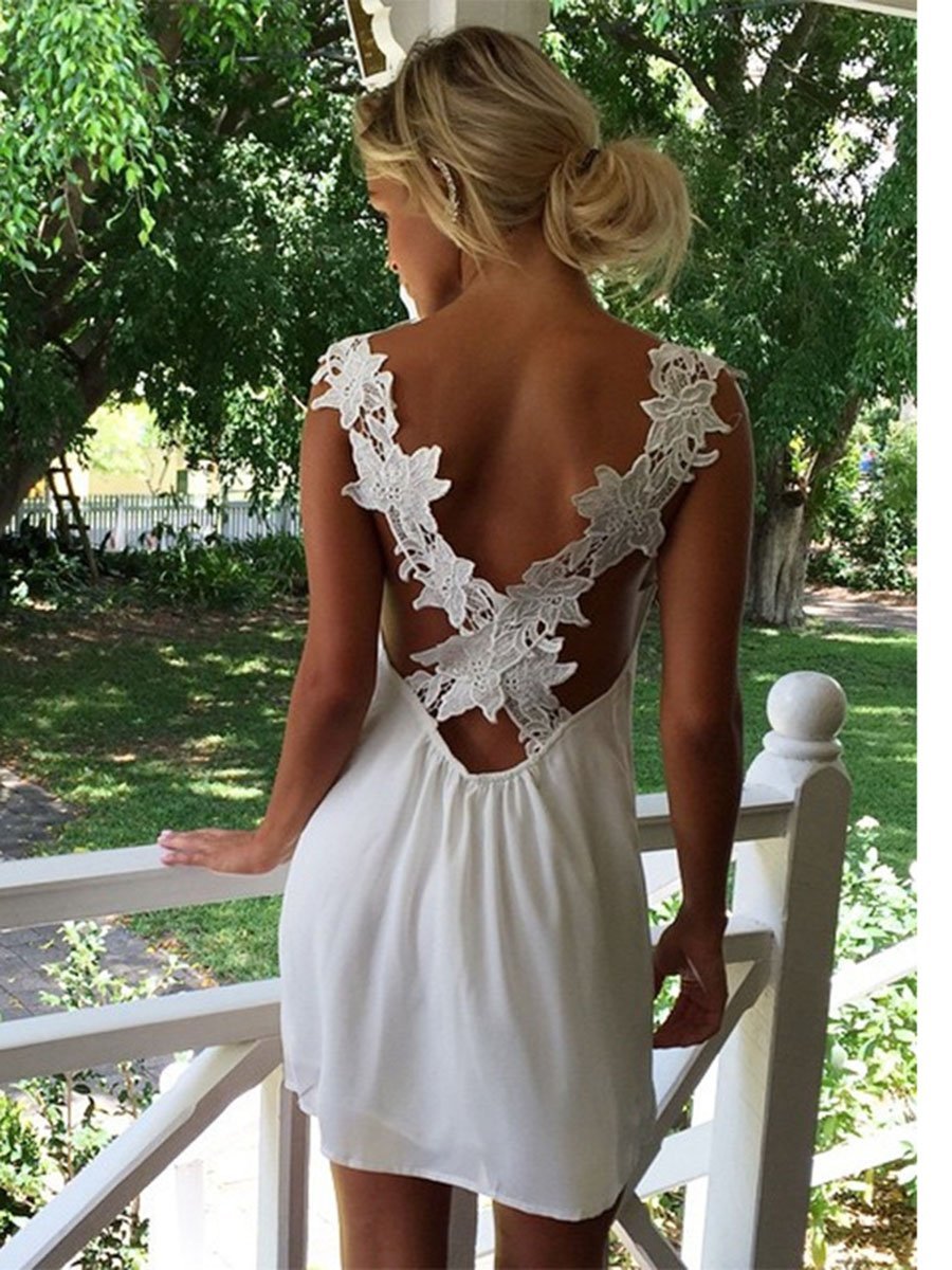 Vacation Style  V-Neck Backless Dress