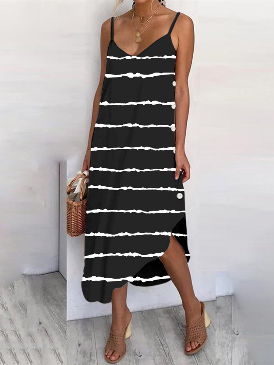 Striped Suspender Sleeveless Dress