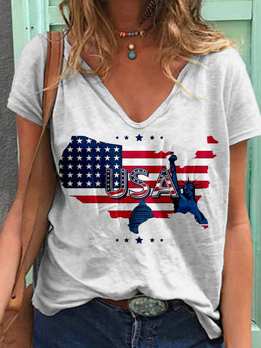 Women's Independence Day Flag Printed T-shirt