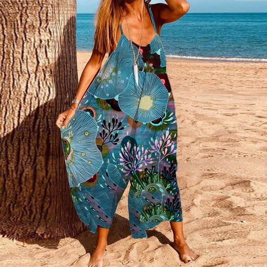 Women's Casual Floral Print Sleeveless Loose Jumpsuit