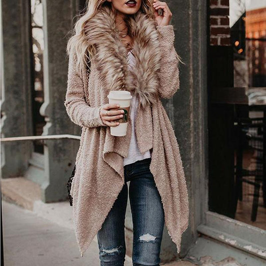 New Fashion loose knit cardigan fox fur collar sweater coat