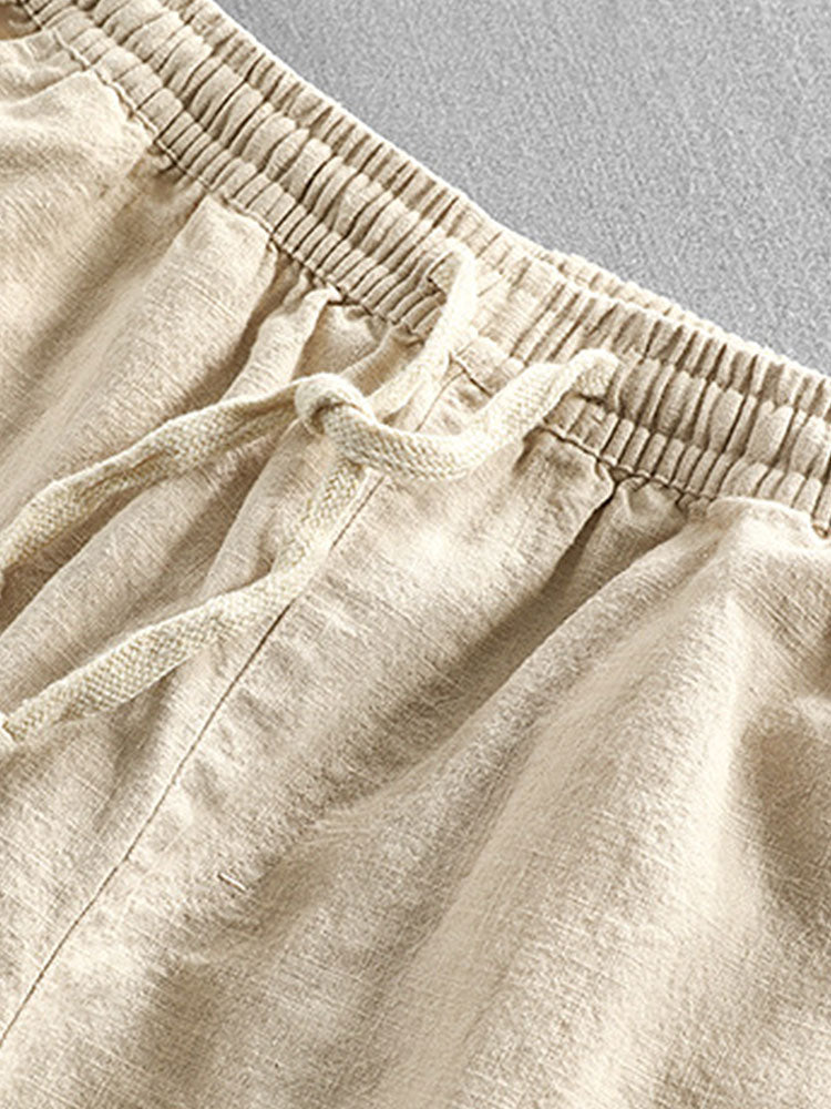 Linen Rayon Blend Button Up Shirt & Linen Cotton Blend Drawstring Shorts