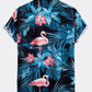 Flamingo Tropical Print Button Up Shirt & Swim Shorts