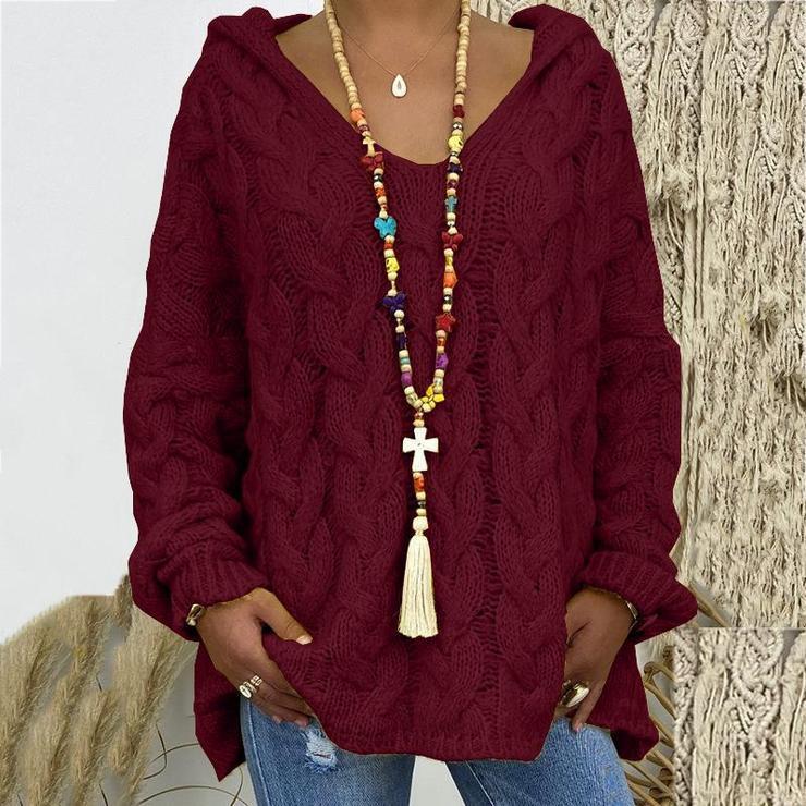 Solid Color Twist Knitting Hoodie Sweater