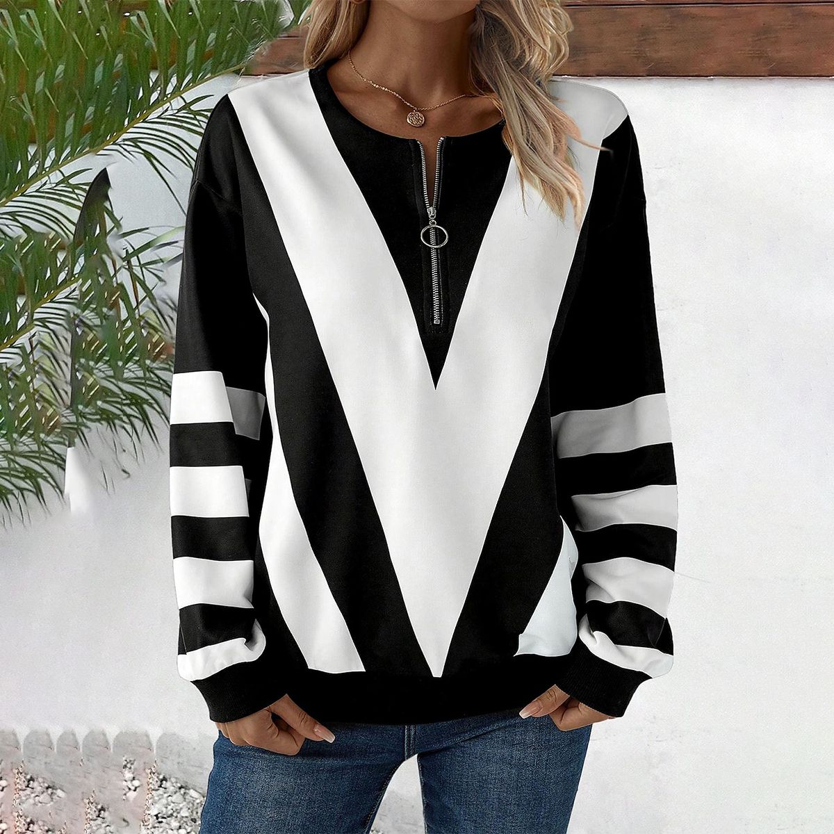 Black And White Long Sleeve Top