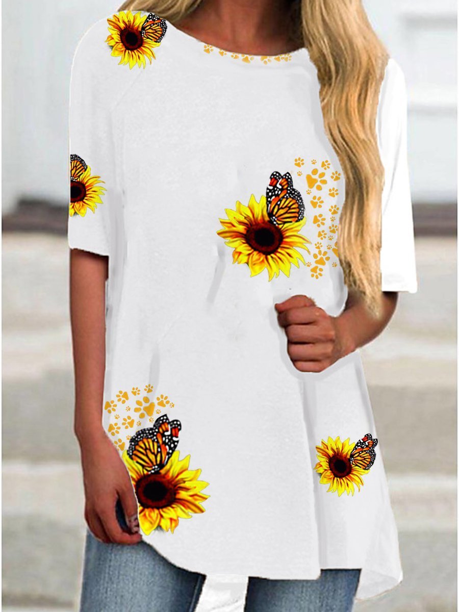 Sunflower T-shirt Floral Print Midi Dress