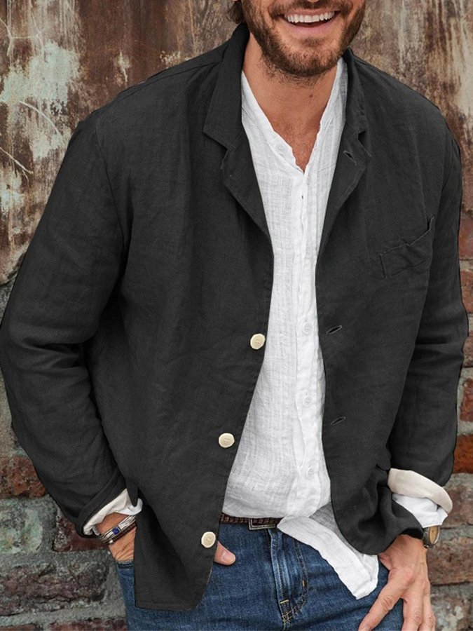 Men's Casual Cotton Linen Loose Jacket