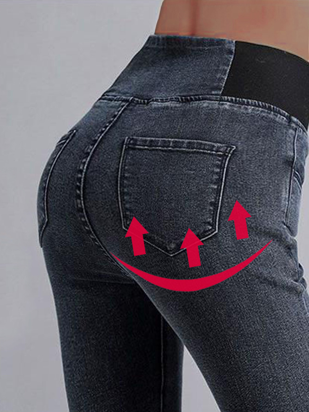 Hohe Taille  Wärme Unifarben Denim Lässig  Fest Jeans