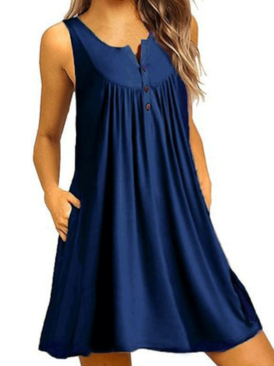 Button Pleated Tank Dress