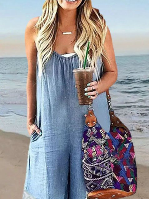 Casual Denim And Cotton Jumpsuit